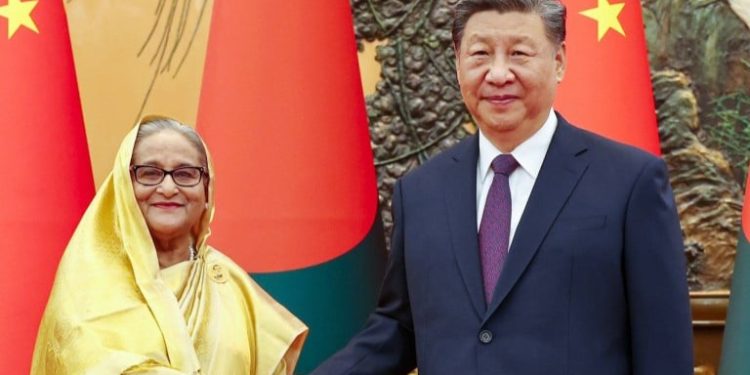 Xi met Hasina at the Great Hall of the People in Beijing