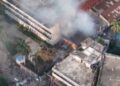 The agitating students set fire to the Bangladesh Television (BTV)