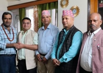 SAARC Journalist Forum President Raju Lama presented Rudraksh to IFWJ General Secretary Vipin Dhuliya