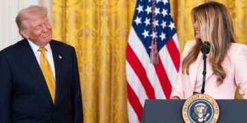 Donald Trump and Melania Trump welcomed America’s military mothers to the White House ahead Mother’s Day