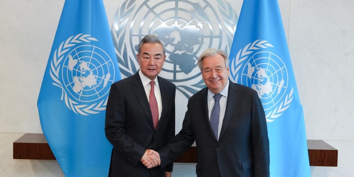 Chinese Foreign Minister Wang Yi met with UN Secretary-General António Guterres